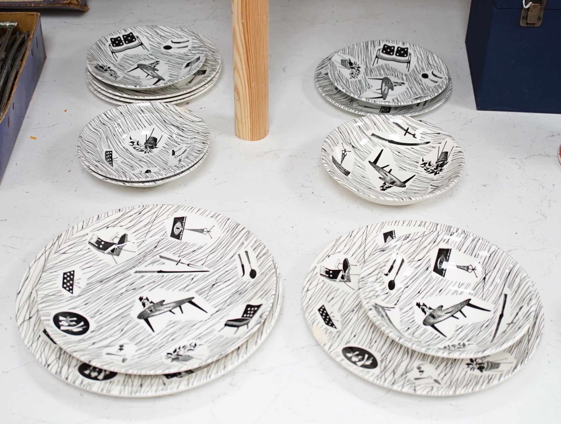 A quantity of Ridgway homemaker retro pottery plates, saucers and bowls, the largest 25cm in diameter
